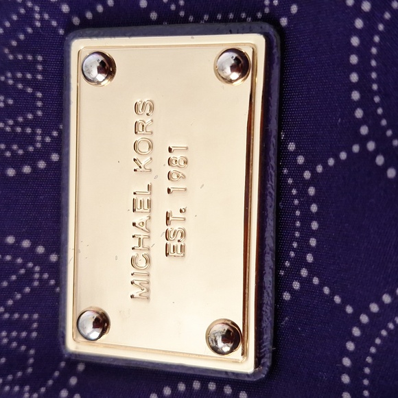 Purple & Gold Medium MK Monogram Dots Print Tote Bag - Picture 5 of 13